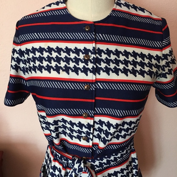 VTG 60 70 MOD Tie Waist Top Red Blue Stripes - Picture 16 of 16